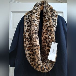 Calvin Klein Faux Fur Leopard print long Infinity Scarf